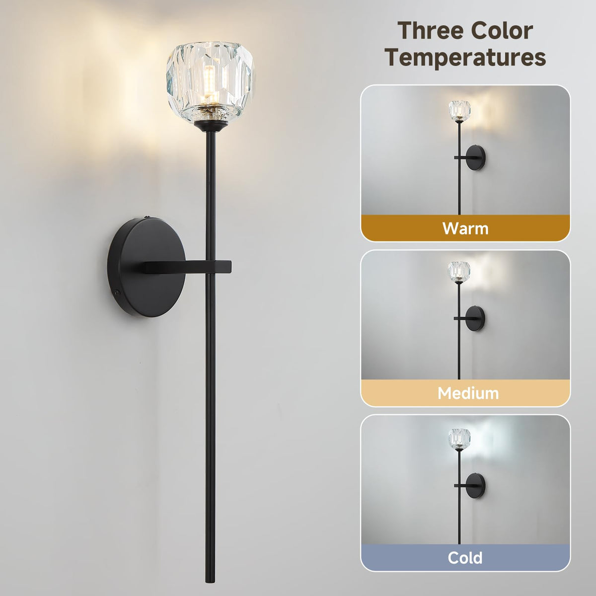 Black Crystal Wall Sconces Brass Mid Century Modern Vanity Bathroom Sconce (Black / 1 PC)