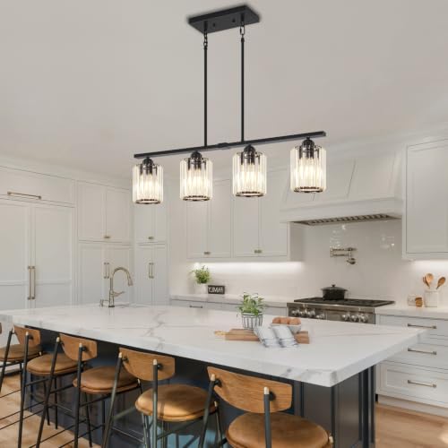 31.89'' Crystal Kitchen Island Lighting Modern Black Linear Chandelier (Black)