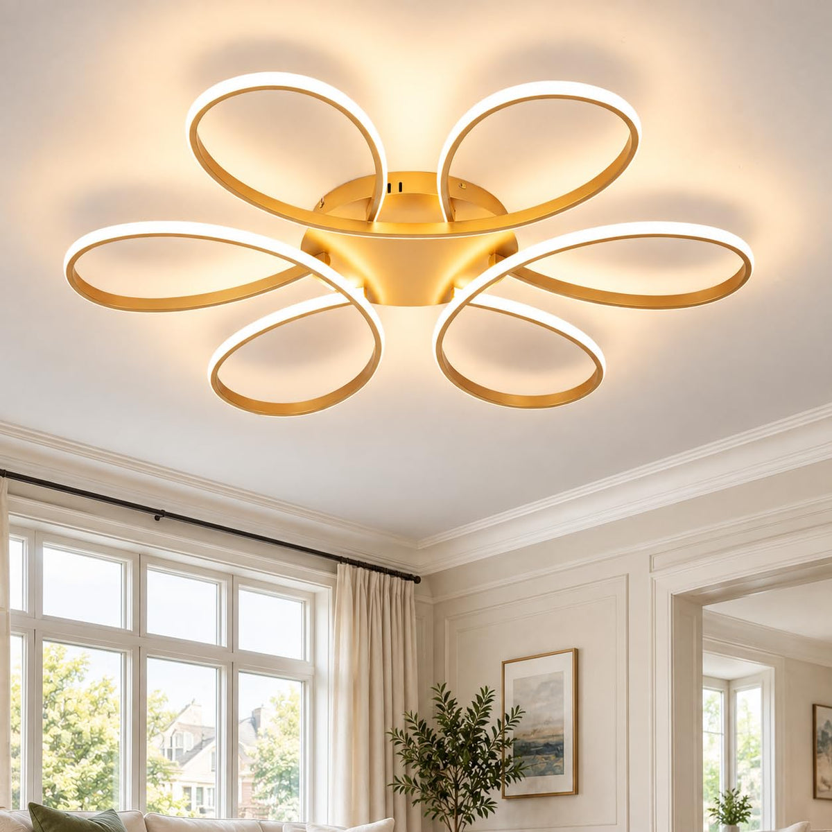 37.4inch Modern LED Ceiling Light (Gold / 6RINGS,37.4inch)