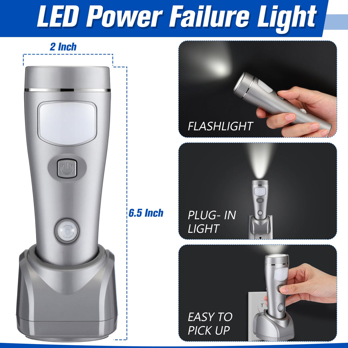 4 Pack 4 in 1 LED Emergency Lights for Home Power Failure (Silver)