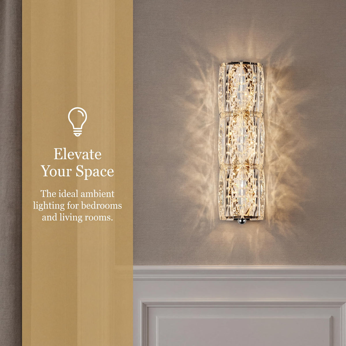 Crystal Wall Sconces 3"x12.6" Modern LED Chrome Wall Light (3 Level)