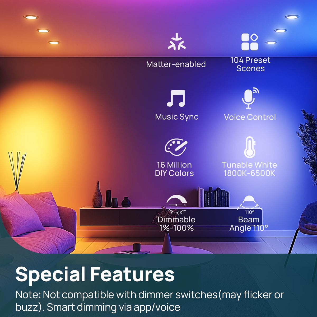 Matter BR30 Smart Light Bulbs (Single-zone / 1200lm-4pk)