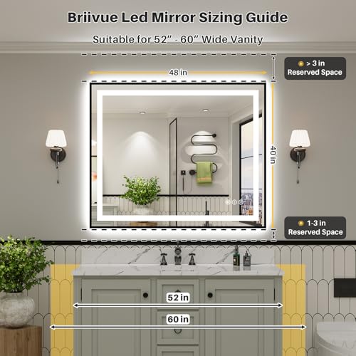 48x40 Inch LED Bathroom Mirror with Black Frame (Backlit+front Lit With Black Frame / 48"L x 40"W)