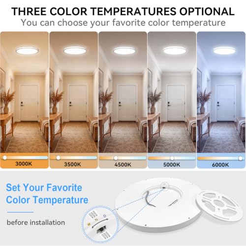 5CCT 3000k//3500k/4500k//5000k/6000k Selectable, Dimmable Led Flush Mount Ceiling Light, 20 Inch 5000LM Round Modern Flat Panel,Super Slim for Living Dining Kitchen Bedroom Room (White / 20in-1Pack)