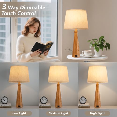 Modern Touch Table Lamps for Living Room Set of 2（Wood (K. Wood-paint Base-Oatmeal Shade)