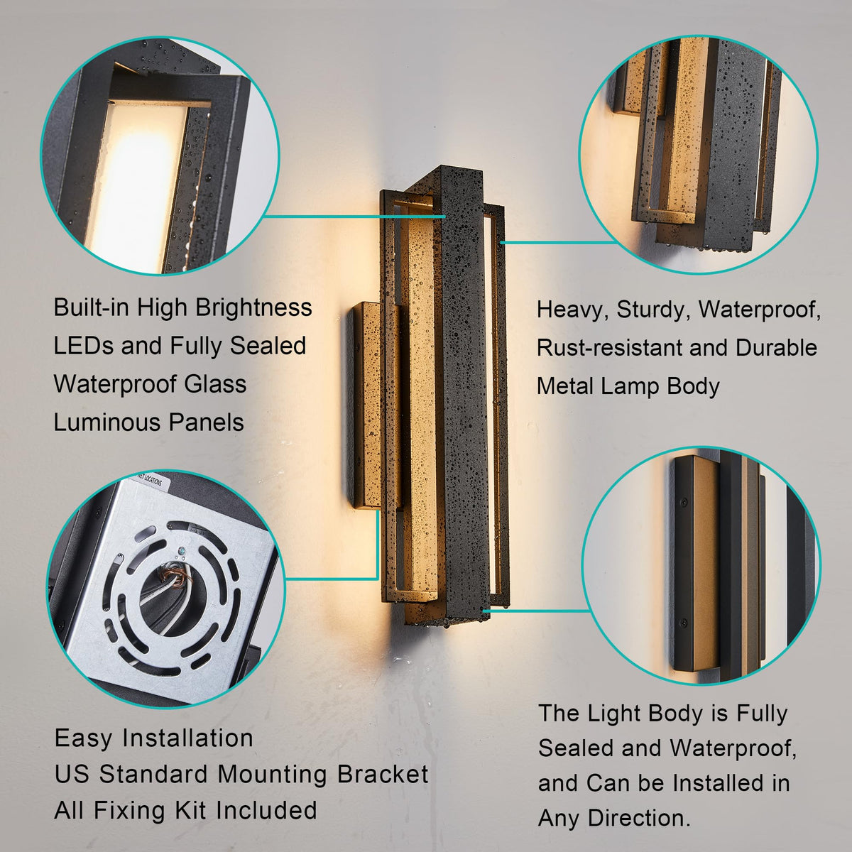 2 Pack Dimmable LED Wall Light (2Pack Small 15"H 16W Black)