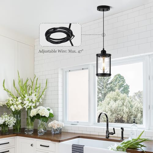 Matte Black Pendant Lights Kitchen Island (Black + Clear Glass / 1-Light Pendant, 1 Pack)