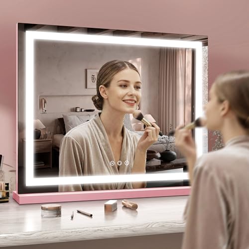 23"x 18" Pink Vanity Mirror with Lights (Pink / 23"L x 23"W)