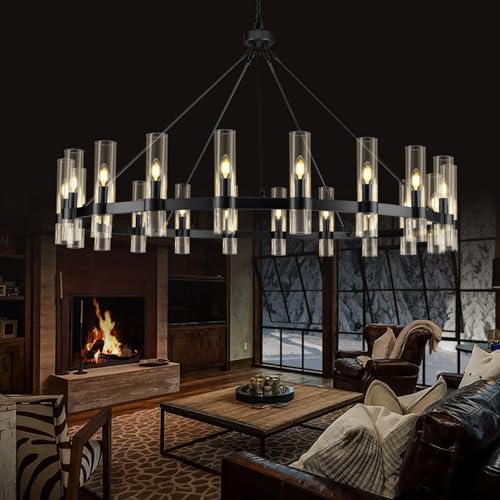 Wagon Wheel Chandelier with Glass Shade
