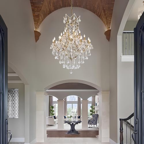 24 Lights Large Crystal Chandeliers for High Ceilings Brass Maria Theresa Chandelier Modern Chandelier Light Fixture for Foyer Living Room Hallway Entryway Staircase 55.1" H x 39.4" D (Brass / 24 Lights)
