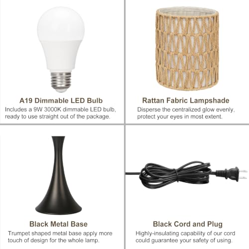 Rattan Table Lamp (Black Base with Rattan Shade)