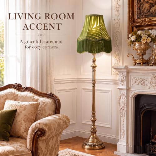 2 Pcs 5 x 10 x 7.5 Inch Green Scalloped Lamp Shades with Fringe Trim Vintage Victorian Bell Lampshades Replacement Fabric Natural Tapered Lampshades Decor for Wall Sconce Pendant Light (Green / 5 x 10 x 7.5 Inch)
