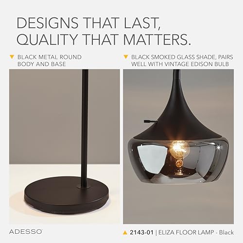 Floor Lamp Black & Smoked Glass Dome (Black / Floor Lamp)