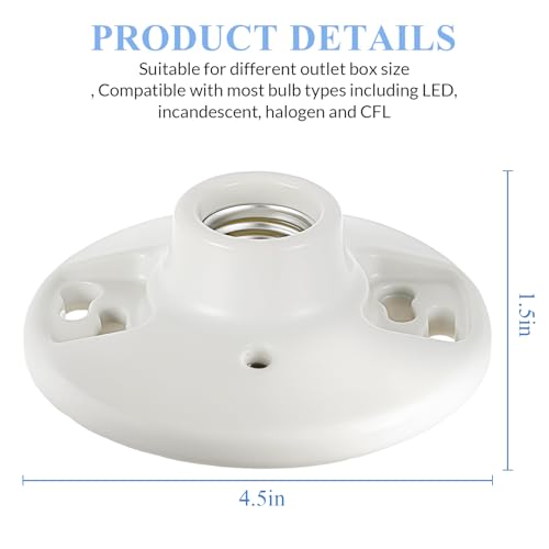 4 Pcs Light Socket E26 Porcelain Keyless Ceiling Bulb Fixture (Porcelain)
