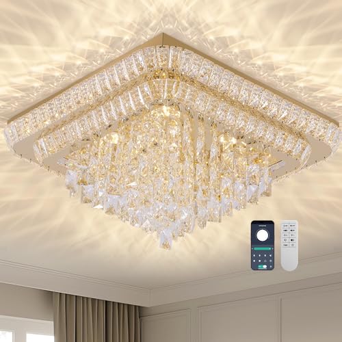 Crystal Chandeliers Modern Led Luxury Light Fixture Flush Mount 34 (Gold / 34 Inches)
