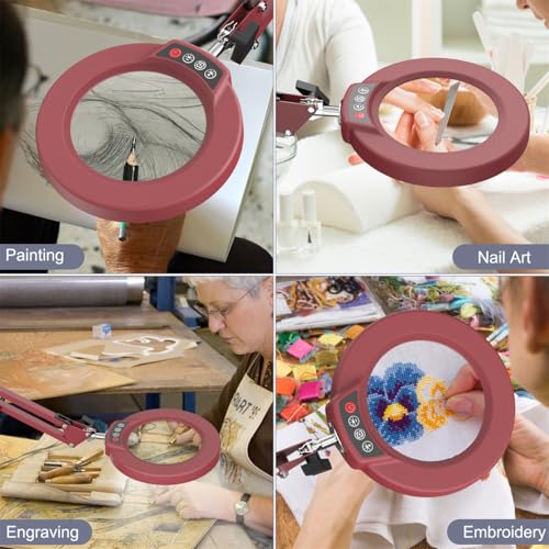 12X Magnifying Glass with Light and Stand (Red / 12X 17.8inch Base & Clamp)