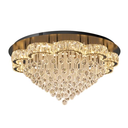 40in Black Modern LED Crystal Chandelier for Living Room Round Crystal Ceiling Light Fixtures Flush Mount Chandeliers Ceiling Chandelier for Foyer Hallway Dining Room (Black / 40inch)