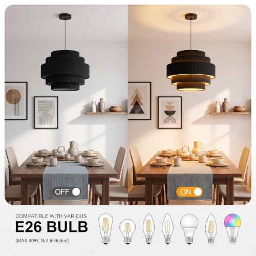 5 Tier Corduroy Pendant Light for Kitchen Island (Black)