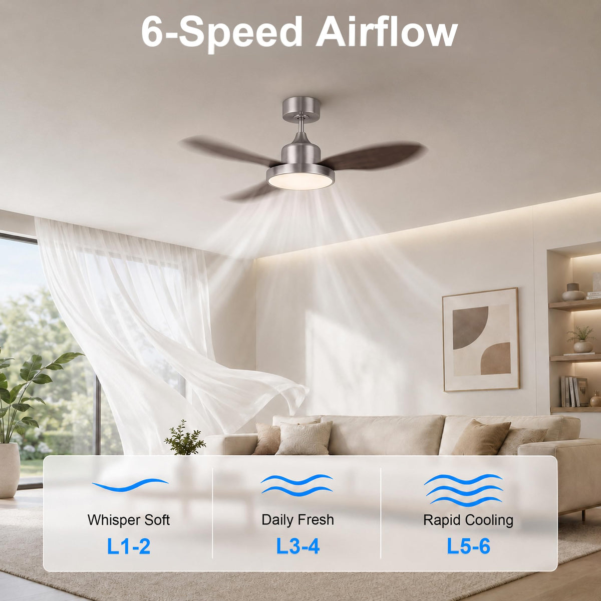 2 Pack 42" Ceiling Fan with Lights (Silvery & Walnut / 42 Inch)