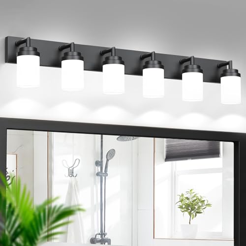 Bathroom Light Fixtures (Black-White Shade / 6-Light)