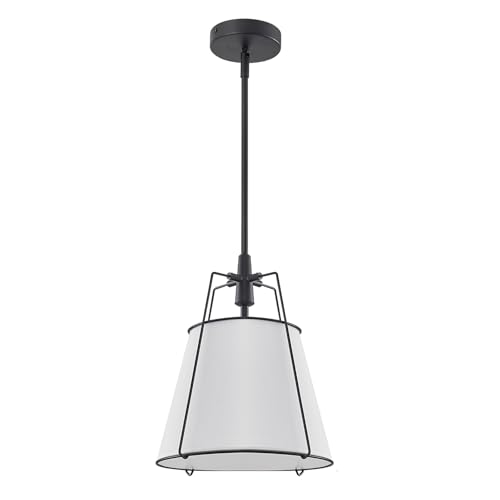 Modern Pendant Light Fixtures with 12" White Linen Fabric Shade
