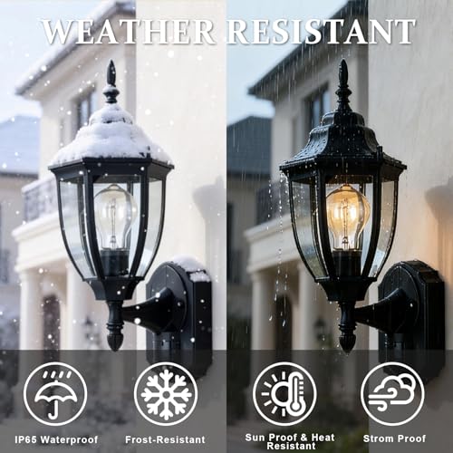 Porch Lights Outdoor Motion Sensor Wall Sconce Anti (Black / Standard - 2 Pack)