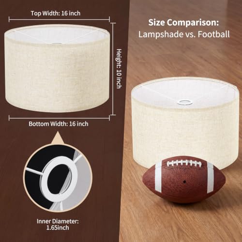 Beige Large Drum Lamp Shades Set of 2 16" Top x 16" Bottom x 10" High