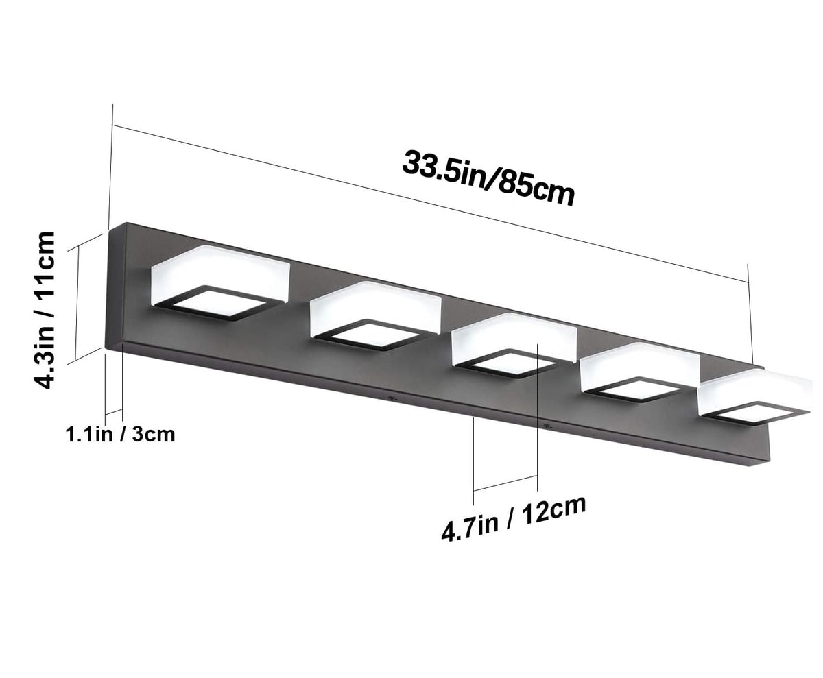 LED Modern Black Vanity Lights 5 Lights Acrylic Matte Black Bathroom Vanity Lights Over Mirror (Black-White light / 34 inch)