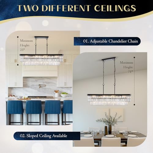 Black Crystal Chandeliers 12 Lights 40" Rectangle Chandelier (Black / Long-39.4”)