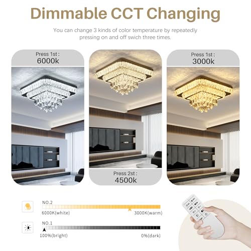 Crystal Chandeliers Modern Led Luxury Bedroom Ceiling Light Flush (Silver / 25 Inches)