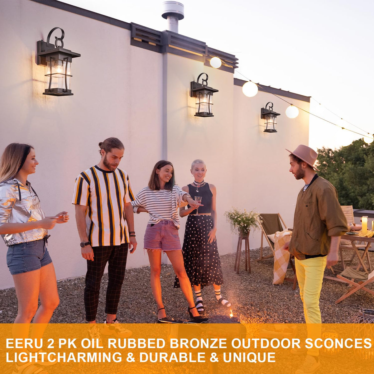 2 Pk Oil Rubbed Bronze Outdoor Sconces Light with Dusk to Dawn Sensor Photocell Exterior Porch Lanterns Outside Wall Lamps Waterproof Brown Metal with Seeded Glass Coach Light Fixtures for House (Oil-Rubbed Bronze / Medium)