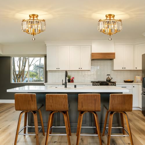 Crystal Gold Chandeliers Modern Farmhouse Small Chandelier 12.2 Inch 3 (055-Gold)