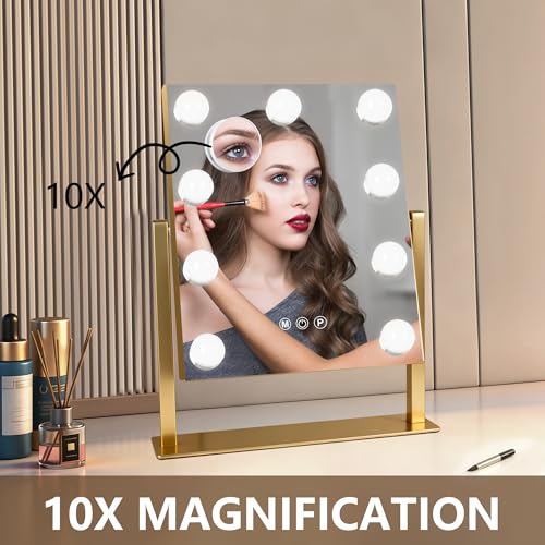 Vanity Mirror with Lights (Gold / 12"L x 14"W)