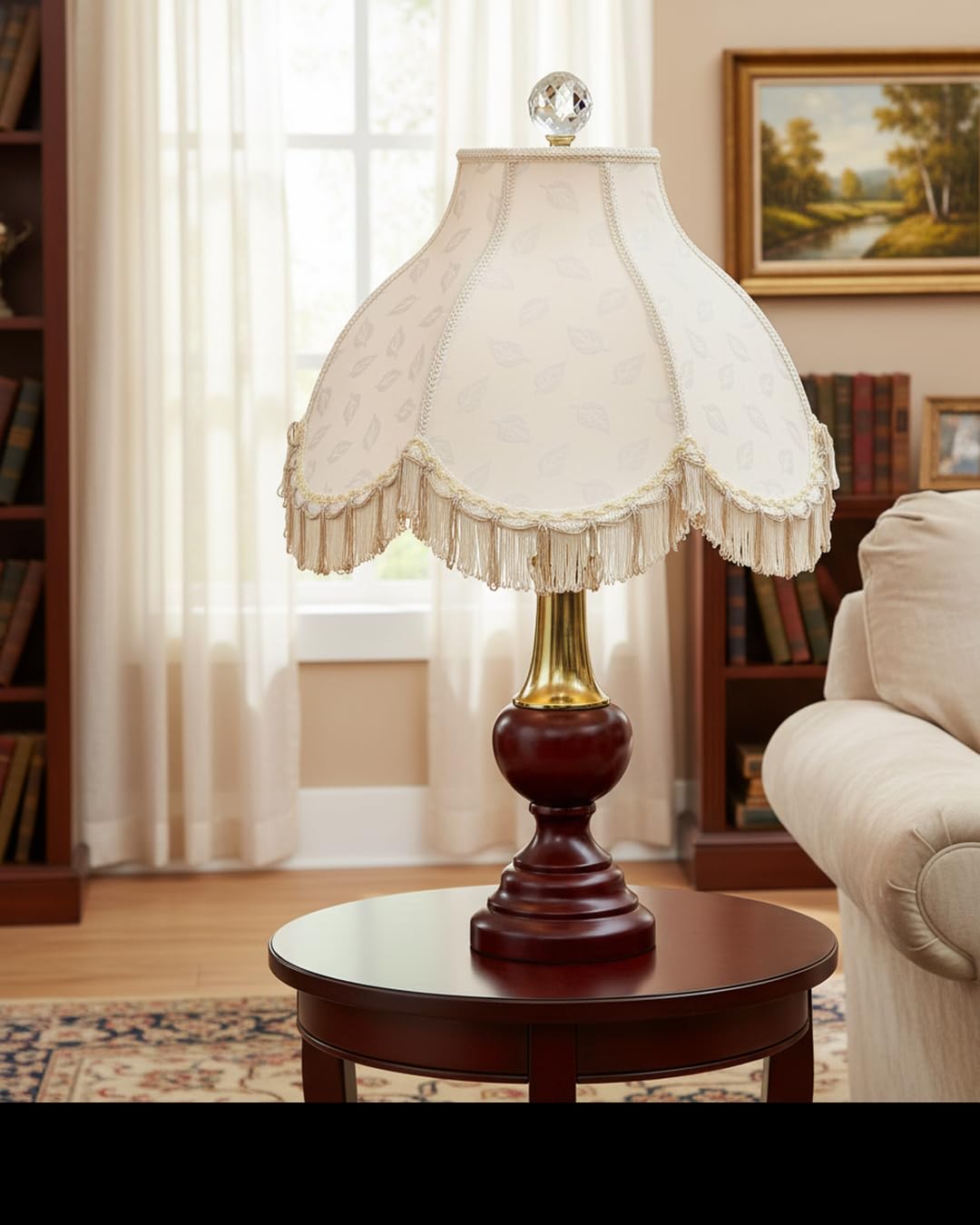 30626 Tranditional Scallop Dome Shape Spider Construction Lamp Shade in Butter Cream Jacquard Fabric (Butter Cream & 17" Wide)
