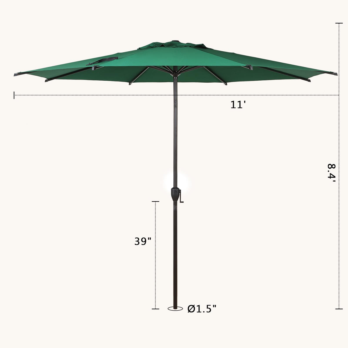 11FT Lyon Outdoor Patio Umbrella Outdoor Table Umbrella with Push Button Tilt and Crank Market Umbrella 8 Sturdy Ribs UV Protection Waterproof for Garden Deck Backyard Pool Dark Green (11 FT(8 Ribs) / Dark Green)