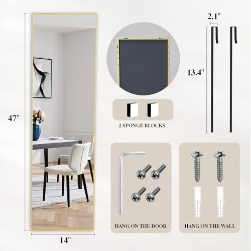 47x14 Inch Full Length Mirror (Claccic Gold-rect / 47"L x 14"W)
