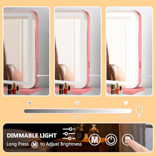 23"x18" Pink Vanity Mirror with Lights (Pink / 23"L x 18"W)