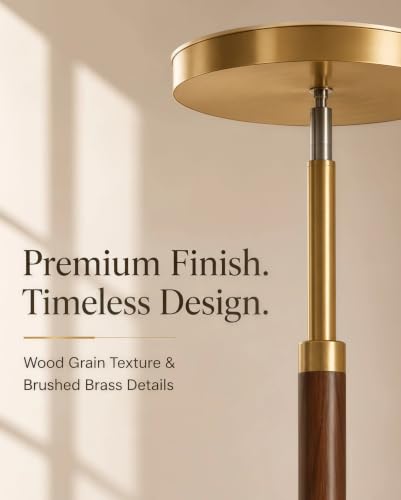 Wood LED Torchiere Floor Lamp with Remote (Walnut Wood & Brushed Brass)