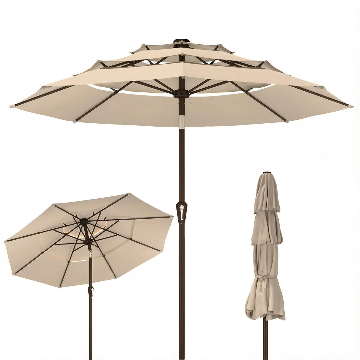 10ft 3 Tier Patio Umbrella (Beige / 10 FT)