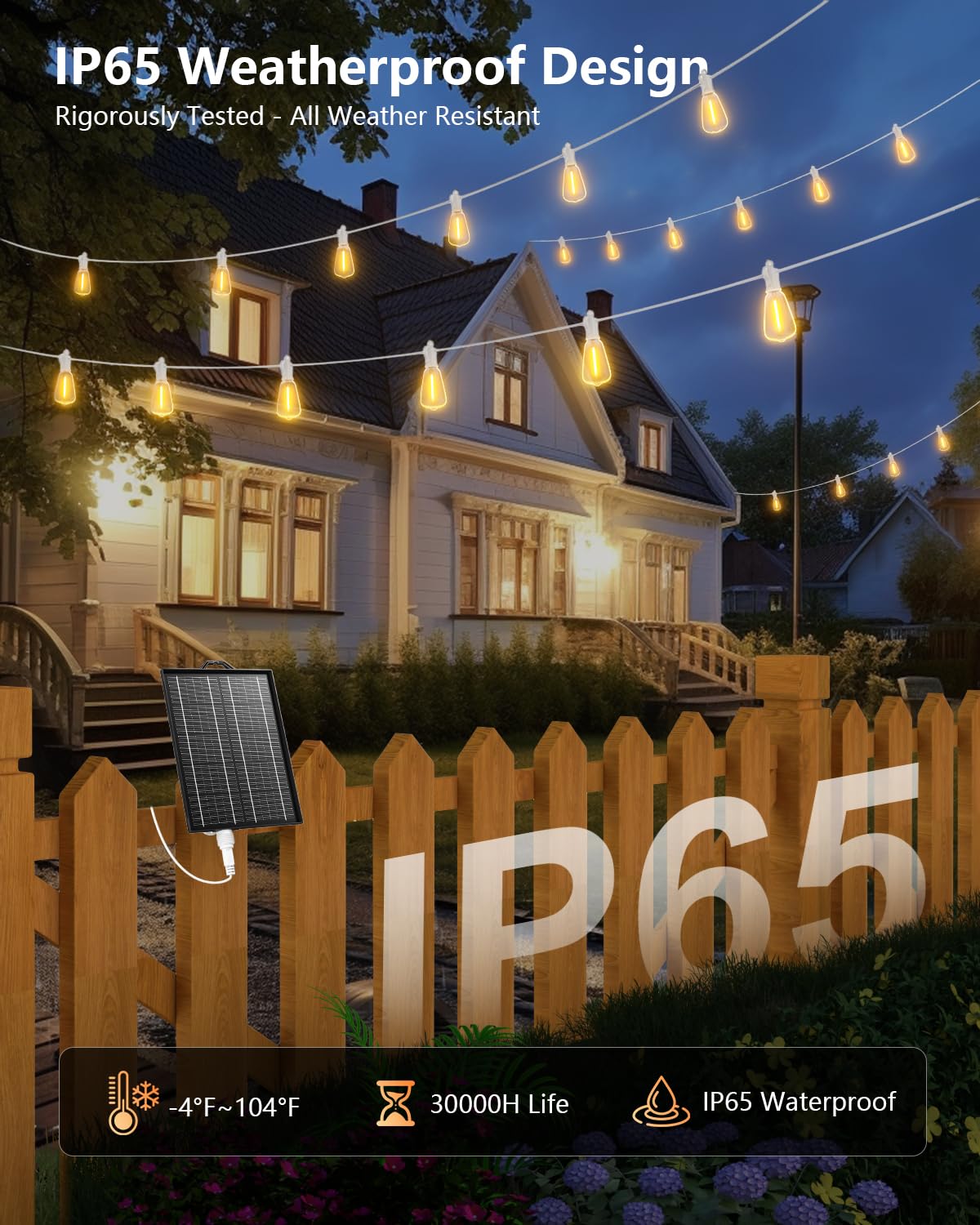 100FT Solar String Lights Outdoor (100FT(White line))