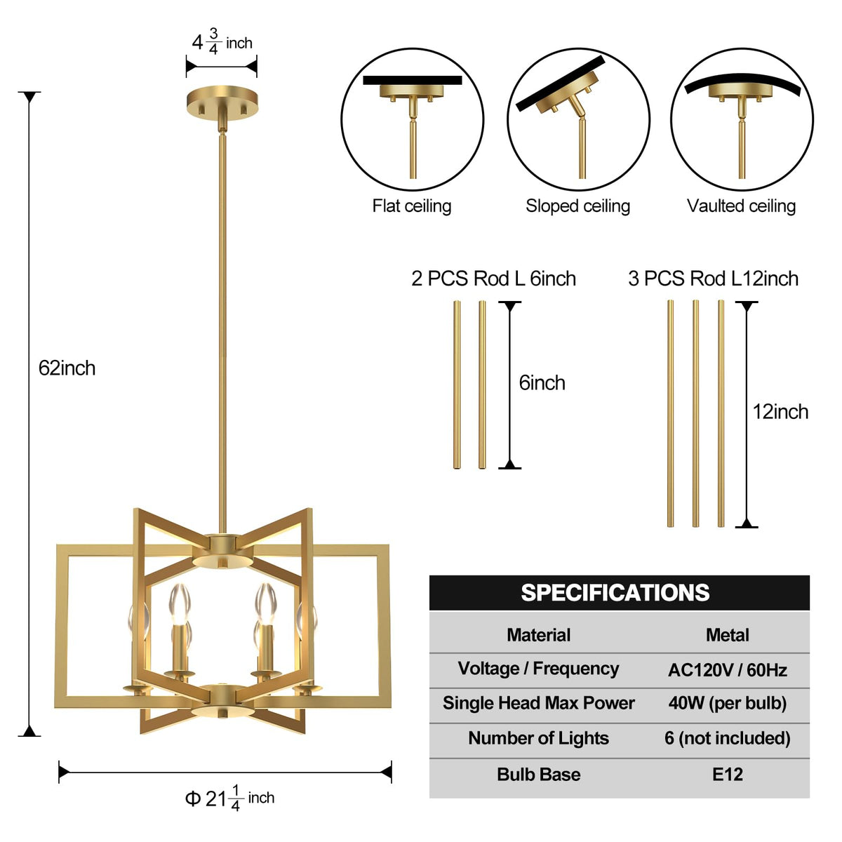 Modern Gold Chandelier (6-Light / Gold)