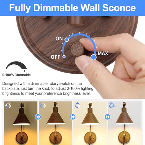 Plug in Wall Sconces (Walnut color / 2 Pack- (Switch))