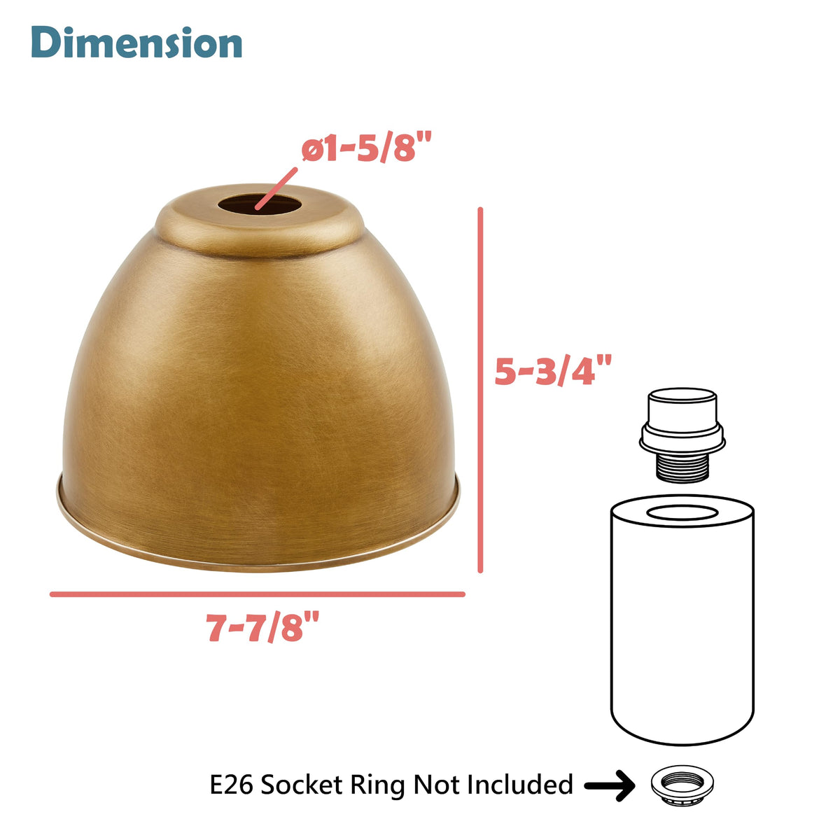 21601-31,Replacement Metal Shade for Pendant Light,Acid-Etched Burnished Brass,7-7/8"W x 5-3/4"H,Center Hole 1-5/8" (Acid Finish Burnished Brass with Gold inside)