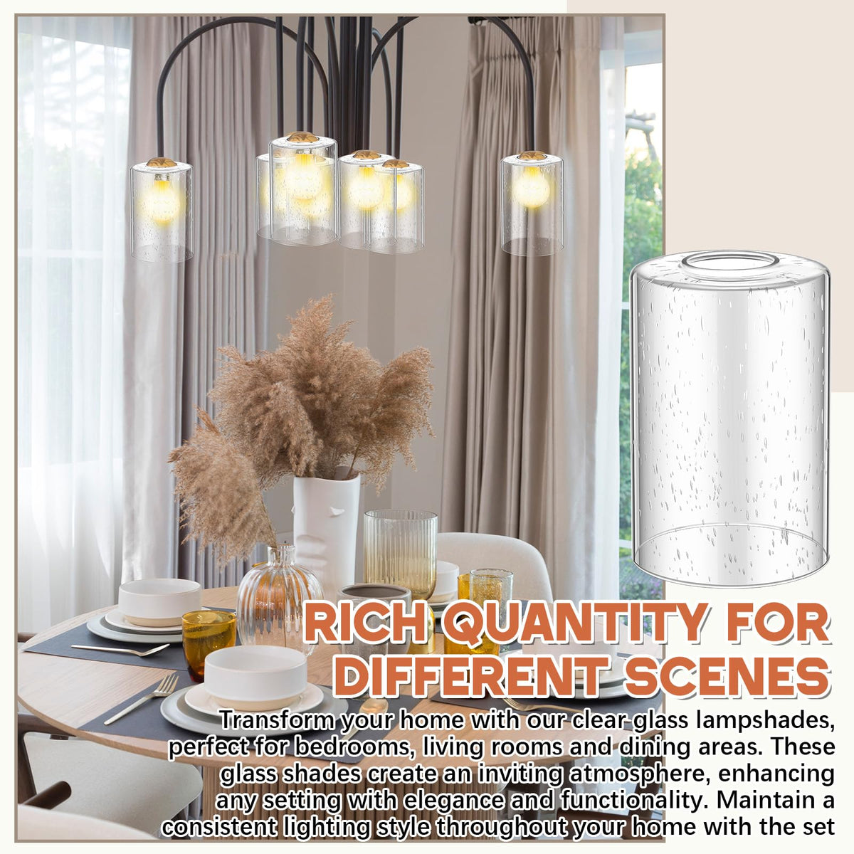 8 Pcs Clear Bubble Seeded Glass Lamp Shade 1 (Clear / Bubble Seeded)
