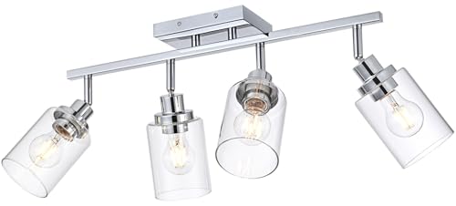 4 Light Track Lighting Kit Ceiling Kitchen Track Lighting Fixtures Chrome Bathroom Vanity Wall Lights with Clear Glass Multi (Chrome / 4-Light)