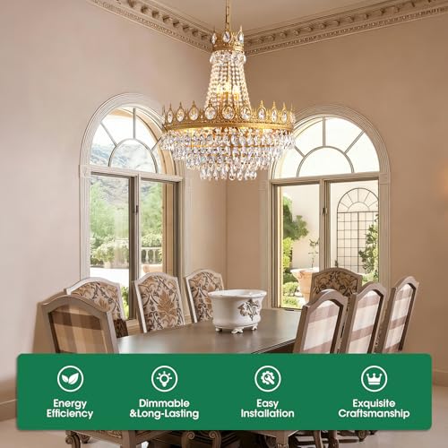 Gold Crystal Chandeliers for Dining Room Light Fixture (D24"H27"- Gold)