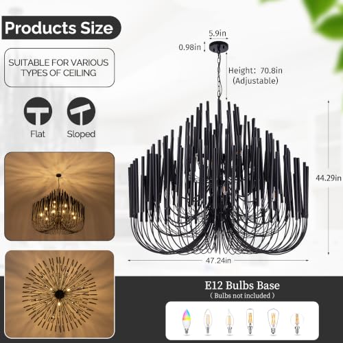 Modern Farmhouse Chandelier for Dining Room 47" (Black / 47 inches)