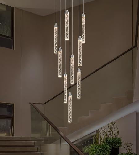 9 Lights High Ceiling Crystal Staircase Chandelier Silver (Chrome / 9 lights)
