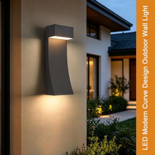 Modern Outdoor Wall Light Curved Design Waterproof (15"H 30W Textured Black)