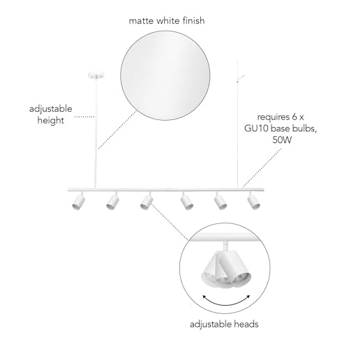 55" 6 Light Matte White Adjustable Height Track Lighting with Pivoting Track Heads (White, Cynthia)